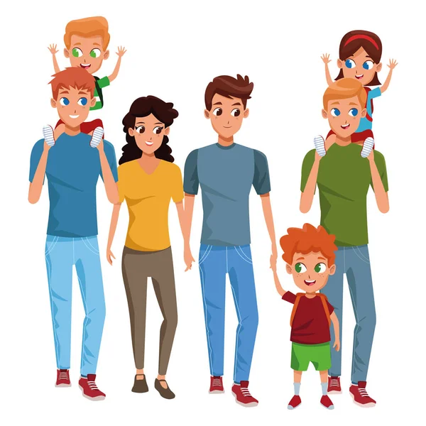 Семья молодых родителей с детьми мультфильм — стоковый вектор