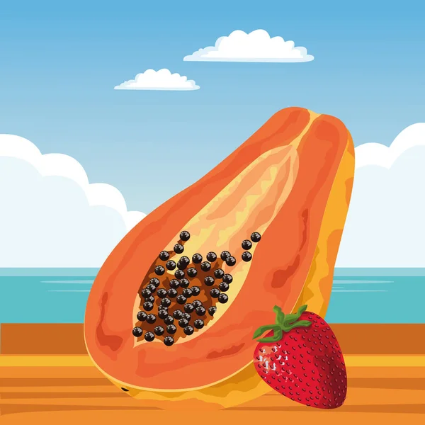 异国情调的热带水果图标卡通 — 图库矢量图片