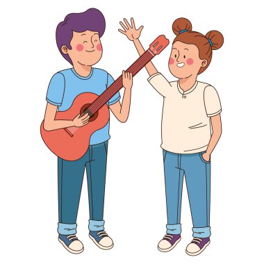 Gençler arkadaşlar gülümseyen ve eğlenceli karikatür sahip