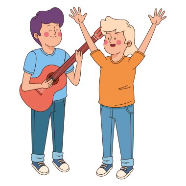 Gençler arkadaşlar gülümseyen ve eğlenceli karikatür sahip