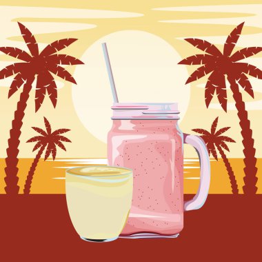 meyveli tropikal smoothie için çizgi film