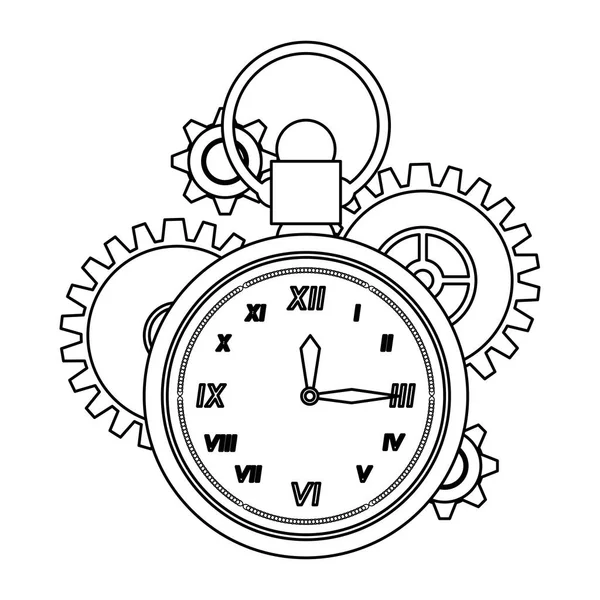 Reloj tiempo reloj alarma dibujos animados en blanco y negro — Vector de stock