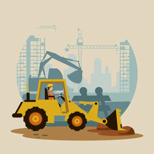 Sob máquina escavadora de construção — Vetor de Stock