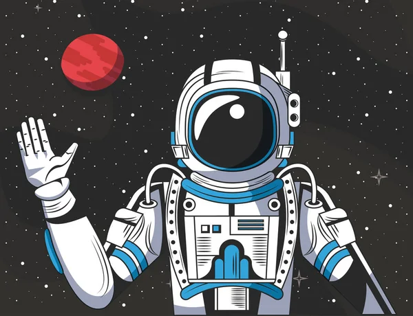 Astronaut in the space drawing cartoon — 스톡 벡터