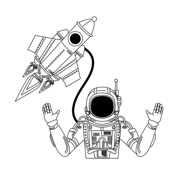 Univers espace galaxie astronomie dessin animé en noir et blanc — Image vectorielle