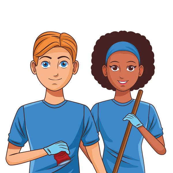 Cleaning service person avatar cartoon character — Stock Vector