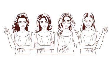 Pop sanat güzel kadınlar siyah beyaz çizgi filmlerde gülümsüyor.