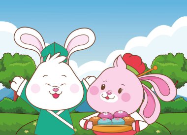 Orta sonbahar festivali karikatürler Tavşanlar