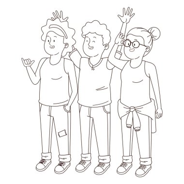 Gençler arkadaşlar gülümseyen ve siyah beyaz tebrik