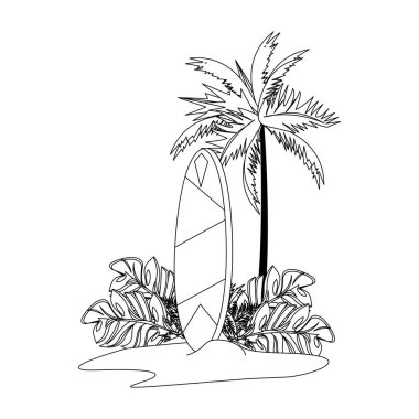 siyah beyaz tropikal yaz dinlenmek tatil karikatür