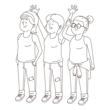 Gençler arkadaşlar gülümseyen ve siyah beyaz tebrik