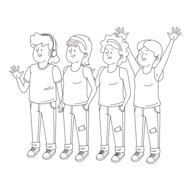 Gençler arkadaşlar gülümseyen ve siyah beyaz tebrik