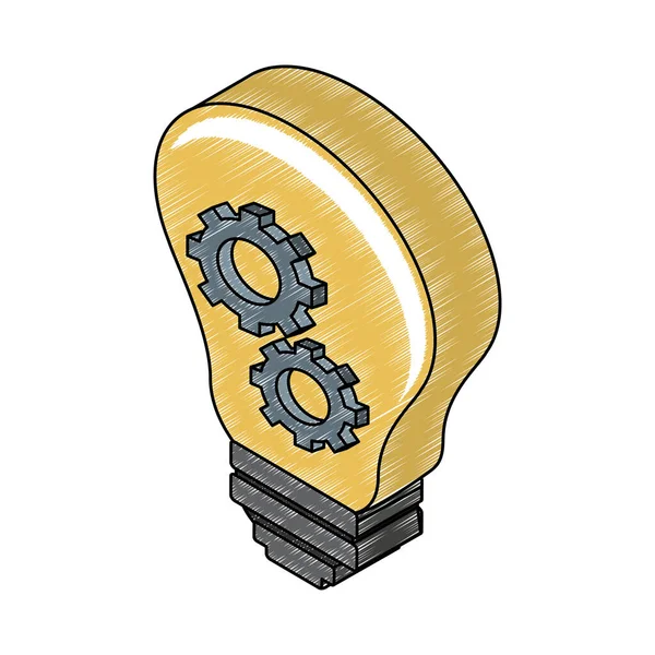 Glödlampa med kugghjul inuti klotter — Stock vektor