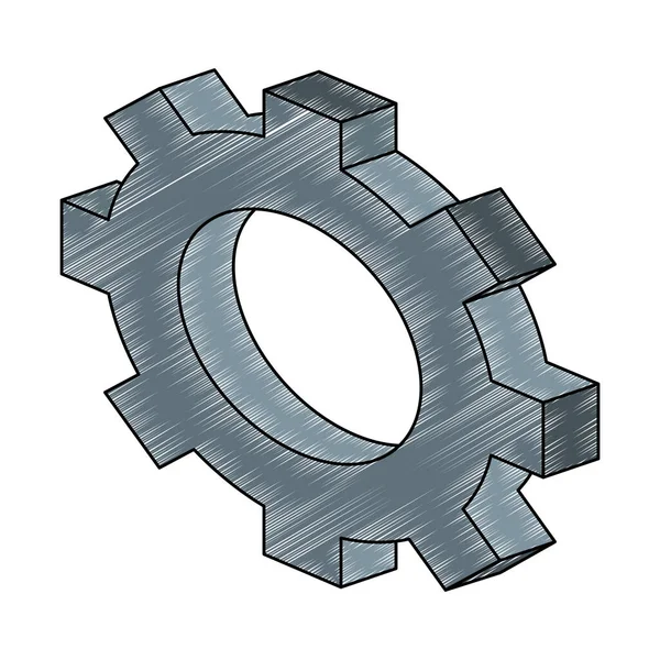 Engrenage isométrique symbole gribouillage — Image vectorielle