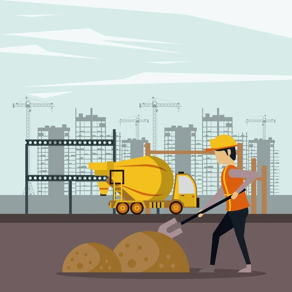Baugebiet mit Arbeitern — Stockvektor