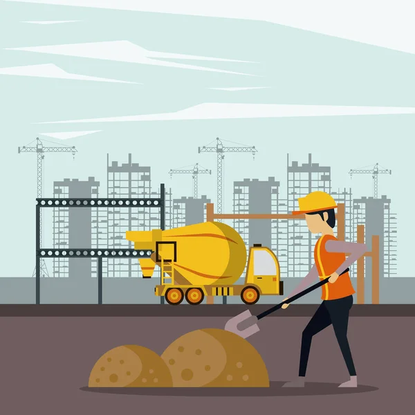 Under construction zone with workers — Stock Vector