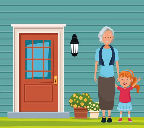 Familj mormor med barnbarn Cartoon — Stock vektor