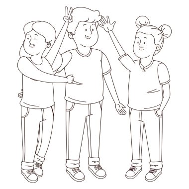 Genç arkadaşlar gülümsüyor ve siyah beyaz eğleniyorlar.