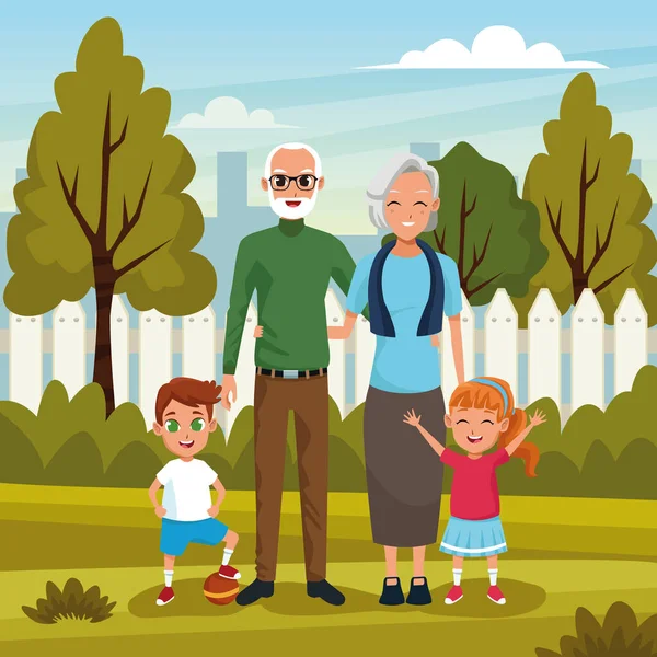 Avós com netos no parque — Vetor de Stock