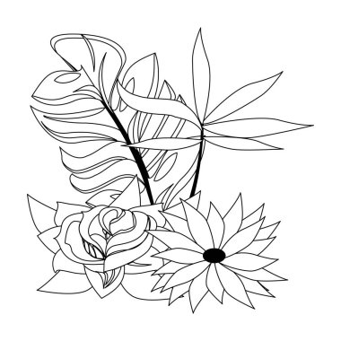 siyah beyaz tropikal çiçek botanik çevre karikatür