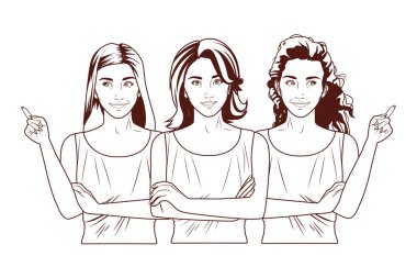 Pop sanat güzel kadınlar siyah beyaz çizgi filmlerde gülümsüyor.