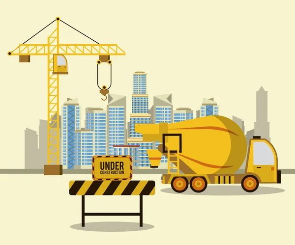 Under construction buildings and machinery — Stock Vector