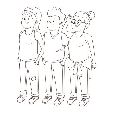 Gençler arkadaşlar gülümseyen ve siyah beyaz tebrik