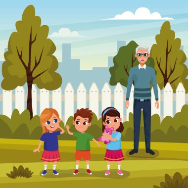 Dedeleri ve torunları parkta.