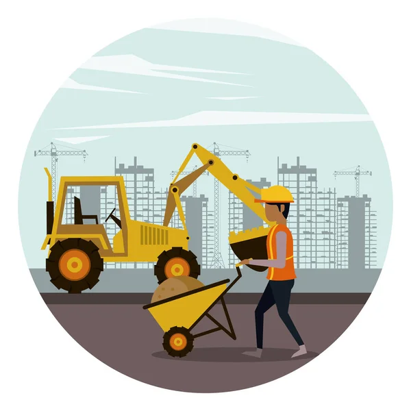 Zona de construcción con trabajadores — Vector de stock