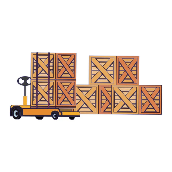 Merce scatole di legno accatastati linee blu — Vettoriale Stock