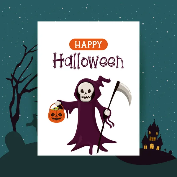 Joyeux Halloween carte de saison avec des dessins animés — Image vectorielle