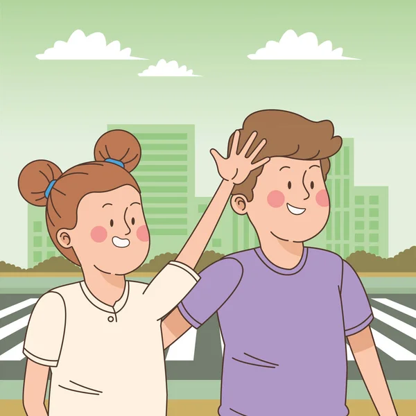 Adolescenti amici sorridenti e divertirsi cartone animato — Vettoriale Stock