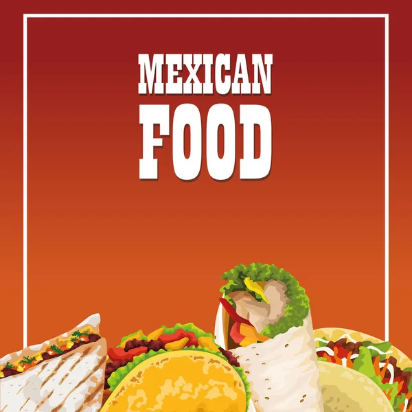 Deliciosos iconos de póster de comida mexicana — Vector de stock
