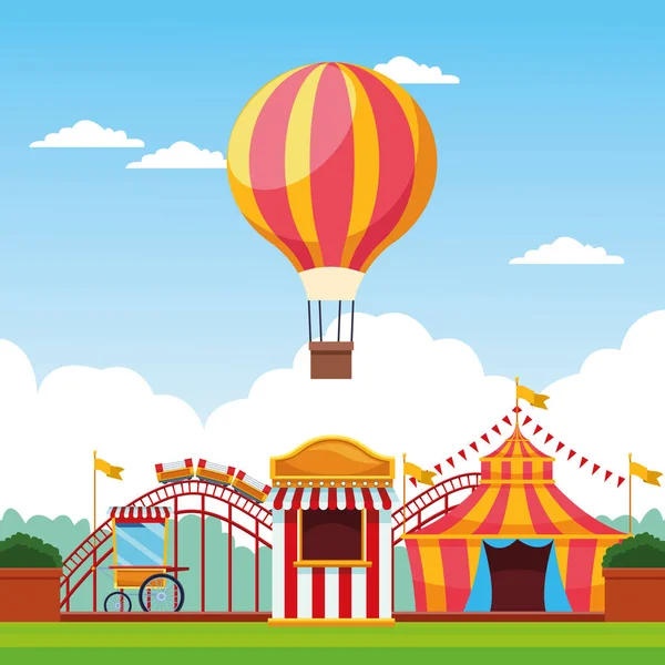 Fair festival with fun attractions scenery — Stock Vector