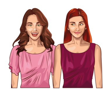 Pop sanat güzel kadınlar gülümsüyor.