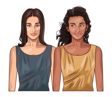 Pop sanat güzel kadınlar gülümsüyor.