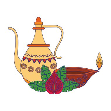 Hint nilüfer çiçekleri ve mavi çizgileri olan dekoratif porselen kavanozlar.