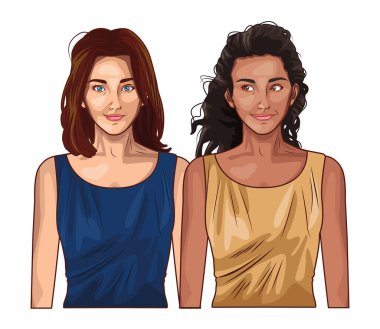 Pop sanat güzel kadınlar gülümsüyor.