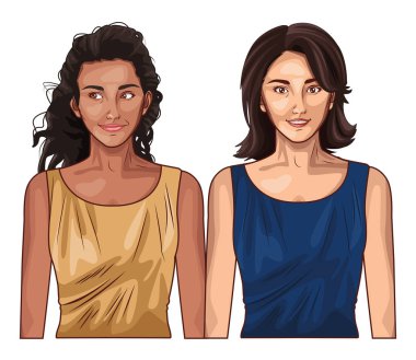 Çizgi film mankenleri gülümsüyor.