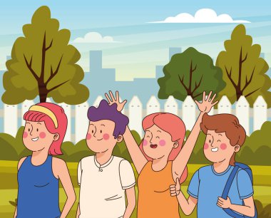 Gençler arkadaşlar gülümseyerek ve tebrik