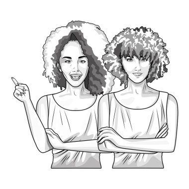 Pop art güzel kadın siyah beyaz karikatür gülümseyen