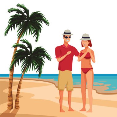 Genç çift yaz karikatürler zevk