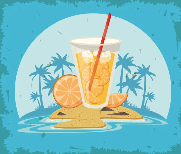 Leckeres und erfrischendes Getränk am Strand — Stockvektor