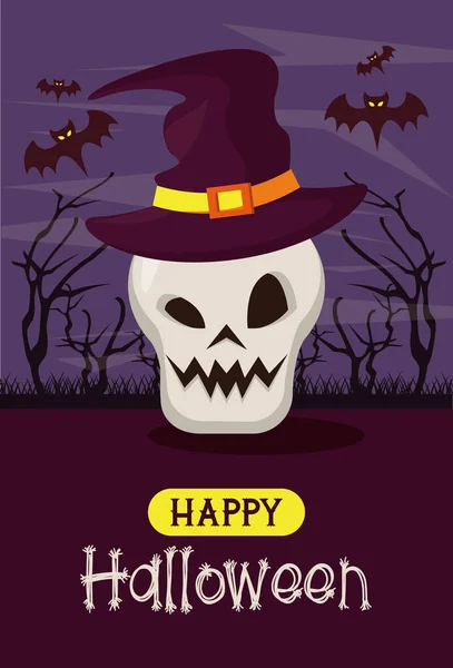 Tarjeta de la temporada de Halloween feliz con dibujos animados — Vector de stock