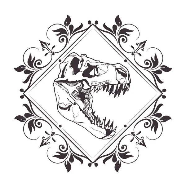 Esqueleto de cabeza de dinosaurio dibujado icono del tatuaje — Vector de stock