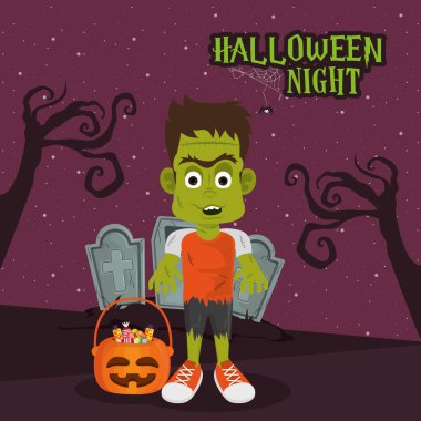 mutlu cadılar bayramı korkunç gece karikatür