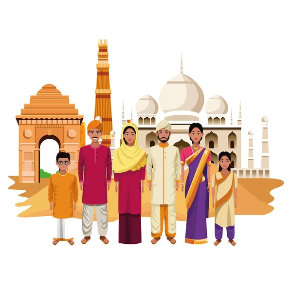 Indian familj india tecknad film — Stock vektor