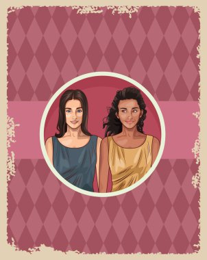 Pop sanat, güzel kadınlar çizgi film kartlarında gülümsüyor.