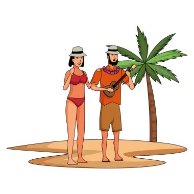 Genç çift yaz karikatürler zevk