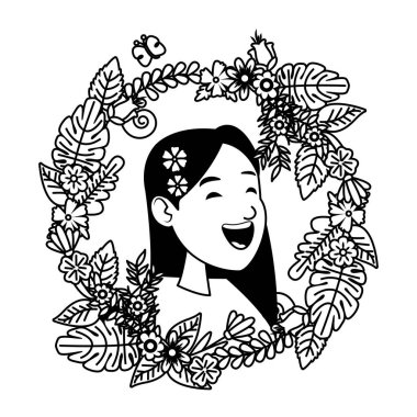 kız siyah beyaz çizgi film karakteri ile yüz yüze